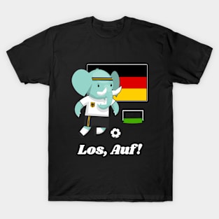 ⚽ Germany Football, Elephant Scores a Goal, Los Auf! Team Spirit T-Shirt